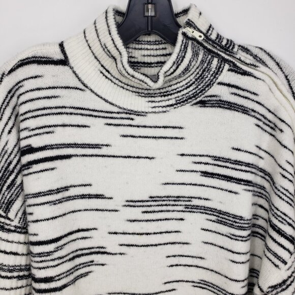 T by Talbots Mock Neck Space Dye Sweater LP Zip Detail Pullover Cream Black - Picture 7 of 8